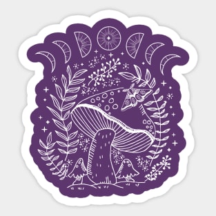 Witchy Moon and Fungi: A Mystical Journey through Dark Academia Goblincore and Cottagecore Mushroom in a Grunge Fantasy Sticker